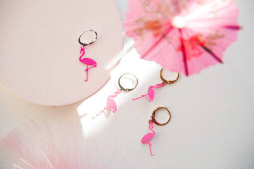Boucles d'oreilles argentées fantaisie flamingo 4