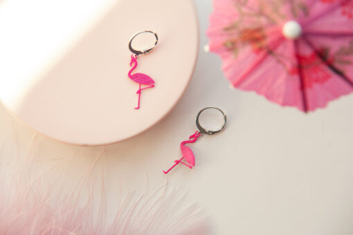 Boucles d'oreilles argentées fantaisie flamingo 1