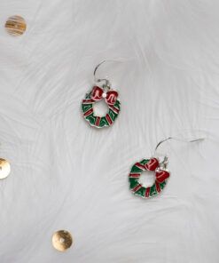 Boucles d'oreilles fantaisies couronne de Noël argentées 4