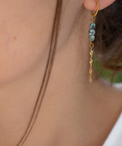 Boucles d'oreilles pendantes Ysée olive et argentées 5