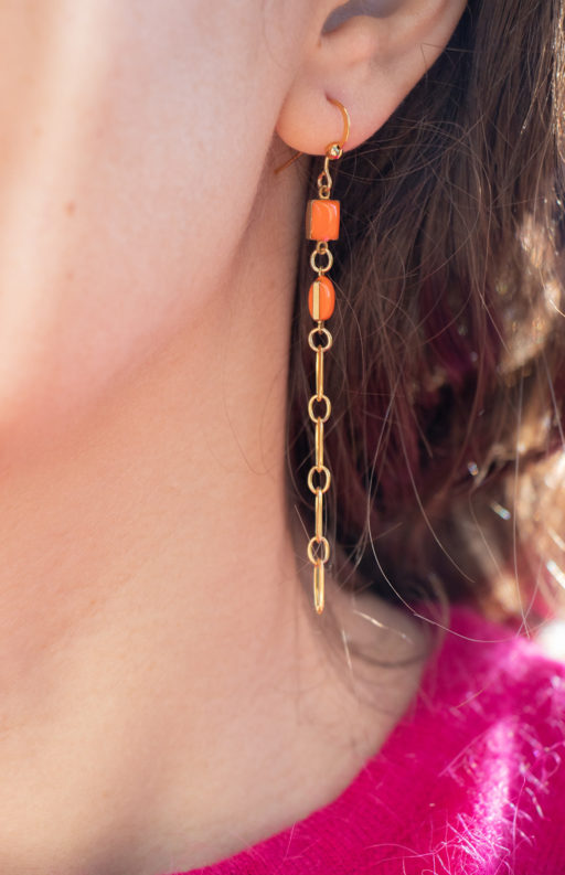 Boucles d'oreilles Eloïse orange + une asymétrique 1