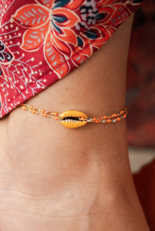bracelet de cheville coquillage orange 1