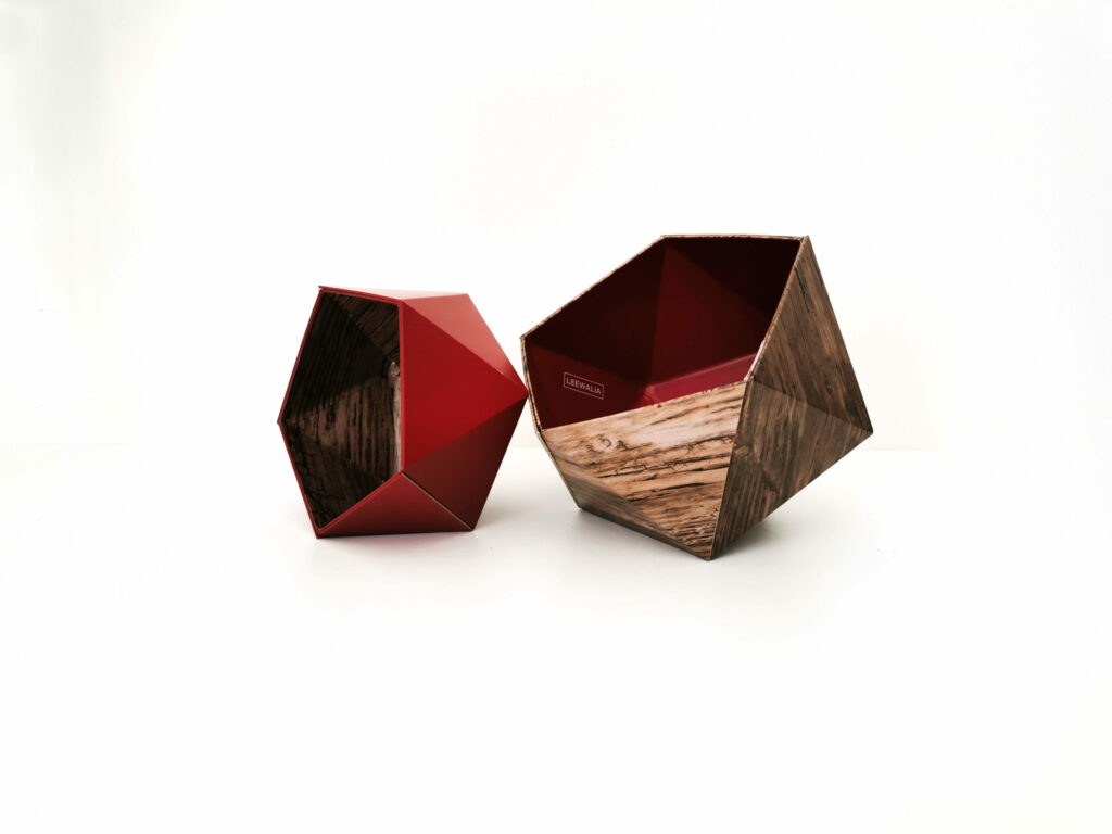 Boites Origami Leewalia - Bois rustique et bordeaux 8