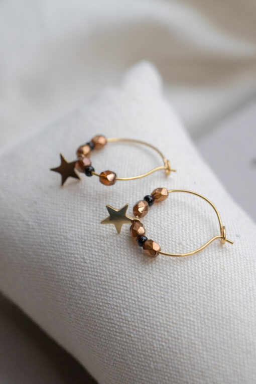 Golden pearl and star hoops 3