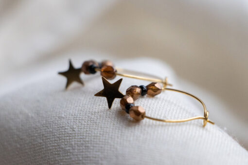 Golden pearl and star hoops 1