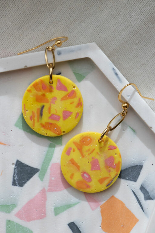 Unique round earrings - Yellow and orange 1