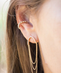 Stud earrings with hanging chains - Gold plated 8