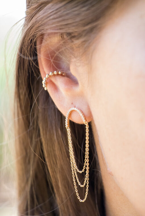Puces d'oreilles avec chaines pendantes - PLaqué or 4