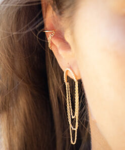 Stud earrings with hanging chains - Gold plated 6