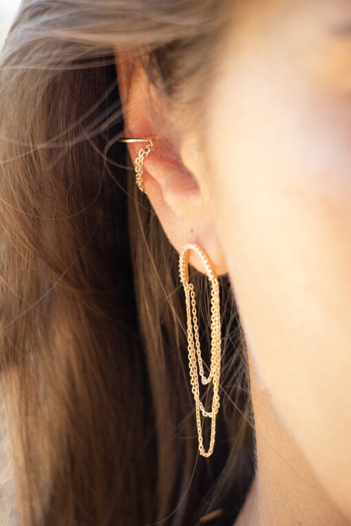 Puces d'oreilles avec chaines pendantes - PLaqué or 2