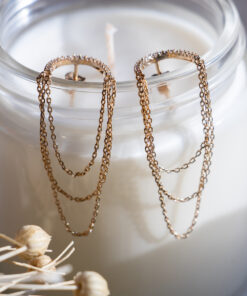 Stud earrings with hanging chains - Gold plated 9