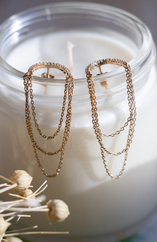 Stud earrings with hanging chains - Gold plated 5