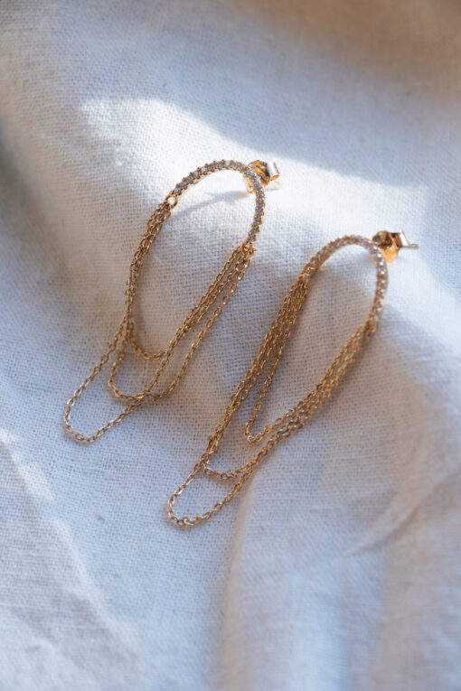 Stud earrings with hanging chains - Gold plated 1