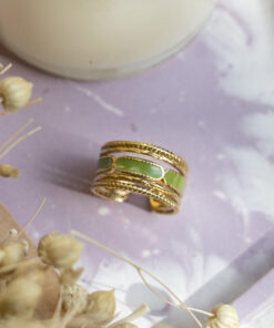 5 row ring - Green and gold 5