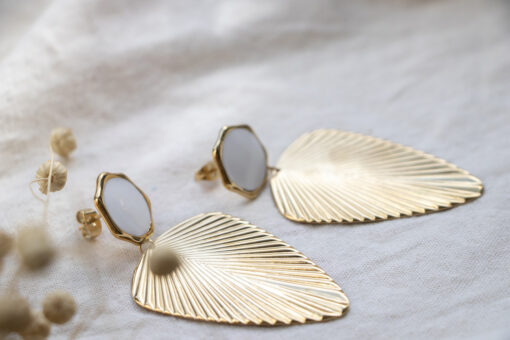XL leaf earrings - White and gold 1