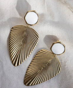 XL leaf earrings - White and gold 3