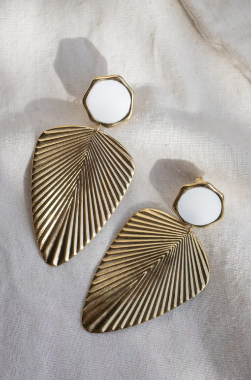 XL leaf earrings - White and gold 2