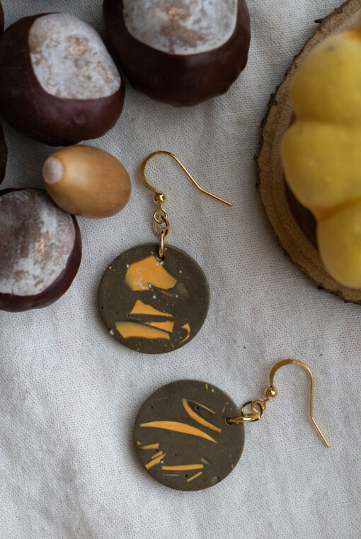 Unique round earrings - Tangerine and chocolate 4