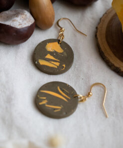 Unique round earrings - Tangerine and chocolate 6