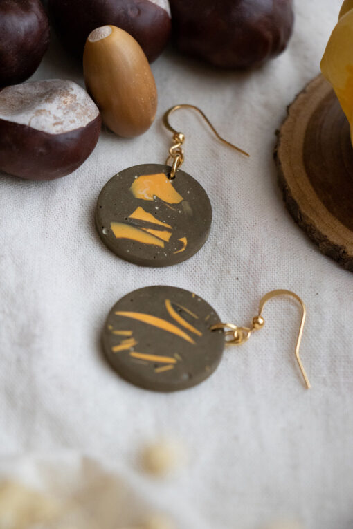 Unique round earrings - Tangerine and chocolate 2
