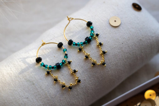 Golden Soélie hoop earrings - Emerald green 1
