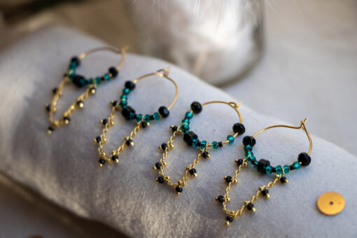 Golden Soélie hoop earrings - Emerald green 4