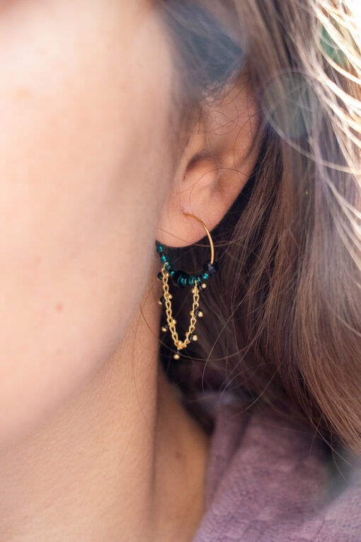 Golden Soélie hoop earrings - Emerald green 2
