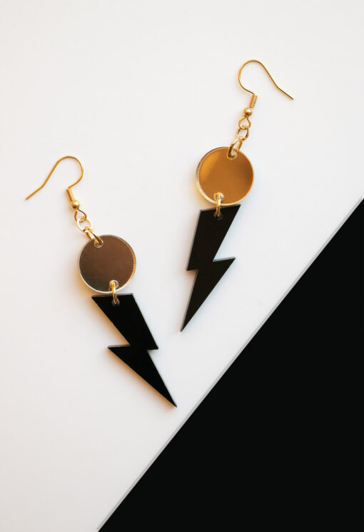 XL flash earrings - Black and gold 1