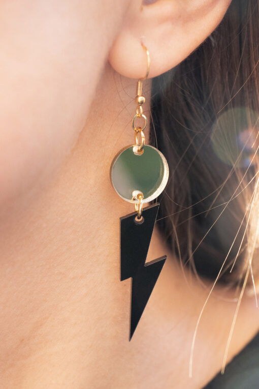 XL flash earrings - Black and gold 2